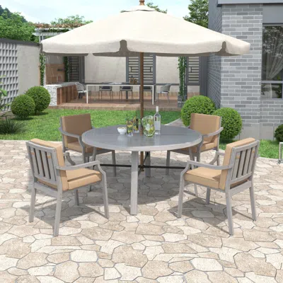 Streamdale Furniture Streamdale Outdoor Dining Set With Umbrella Hole & Cushions