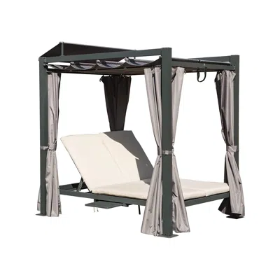 Streamdale Furniture Streamdale Outdoor Double Chaise Daybed With Canopy & Cup Holder