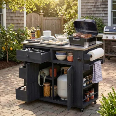 Streamdale Furniture Streamdale Outdoor Extendable Stainless Steel Top Kitchen Island & Grill Cart