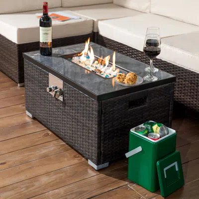 Streamdale Furniture Streamdale Outdoor Fire Table Propane Fire Pit Rattan Gas Fire Table