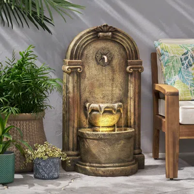Streamdale Furniture Streamdale Outdoor Floor Fountain With Led Lights - Light Brown