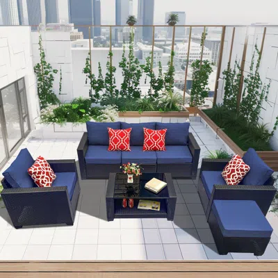 Streamdale Furniture Streamdale Outdoor Garden Patio Furniture 7-piece Pe Rattan Wicker Cushioned Sofa Sets And Coffee Ta