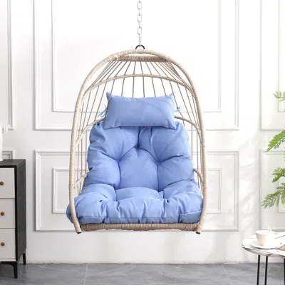Streamdale Furniture Streamdale Outdoor Garden Rattan Egg Swing Chair Hanging Chair Pe Hanging Chair Blue