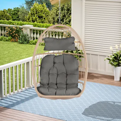 Streamdale Furniture Streamdale Outdoor Garden Rattan Egg Swing Chair Hanging Chair Wood+dark Gray