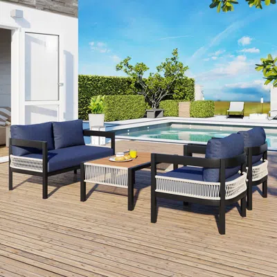 Streamdale Furniture Streamdale Outdoor Iron Sofa Set W/ Table, Rattan Accent, Waterproof, Rustproof