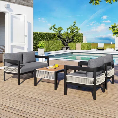 Streamdale Furniture Streamdale Outdoor Iron Sofa Set W/ Table, Rattan Accent, Waterproof, Rustproof