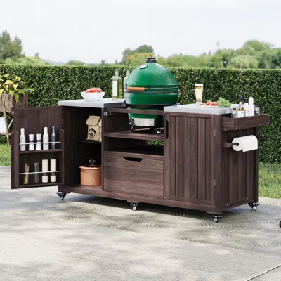 Streamdale Furniture Streamdale Outdoor Kitchen Island For Big Green Egg & Kamado Joe - Dark Brown