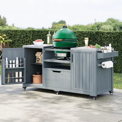Streamdale Furniture Streamdale Outdoor Kitchen Island For Big Green Egg & Kamado Joe - Grey Blue In Gray