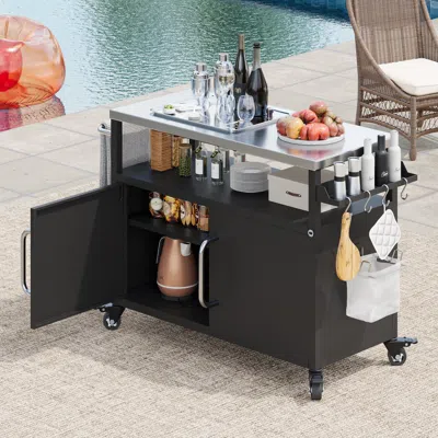 Streamdale Furniture Streamdale Outdoor Kitchen Island Grill Cart Table In Black