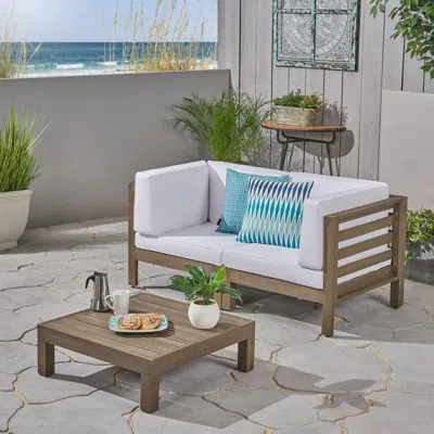 Streamdale Furniture Streamdale Outdoor Loveseat Set With Coffee Table In Acacia Wood With Plush Cushions