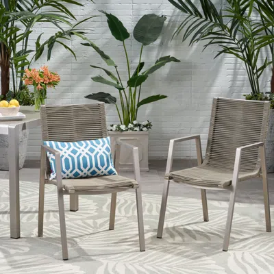 Streamdale Furniture Streamdale Outdoor Modern Aluminum Dining Chair With Rope Seat (set Of 2)