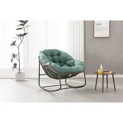 Streamdale Furniture Streamdale Outdoor Oversized Wicker Egg Rocking Chair With Cushion, Light Green In Blue
