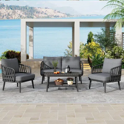 Streamdale Furniture Streamdale Outdoor Patio Set With Woven Rope Chairs & Coffee Table