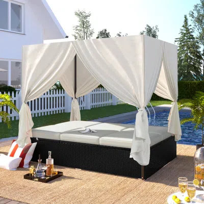Streamdale Furniture Streamdale Outdoor Patio Wicker Sunbed Daybed With Cushions, Adjustable Seats