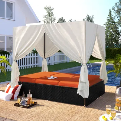 Streamdale Furniture Streamdale Outdoor Patio Wicker Sunbed Daybed With Cushions, Adjustable Seats