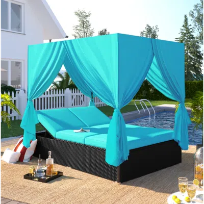 Streamdale Furniture Streamdale Outdoor Patio Wicker Sunbed Daybed With Cushions, Adjustable Seats