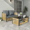 Streamdale Furniture Streamdale Outdoor Pe Brown Wicker 2seats Sofa With Grey Cushion And Table Set