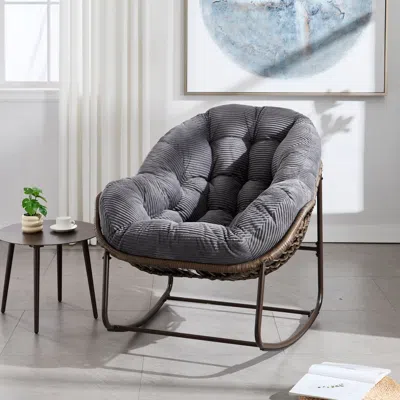 Streamdale Furniture Streamdale Outdoor Rattan Rocking Chair With Cushion - Grey