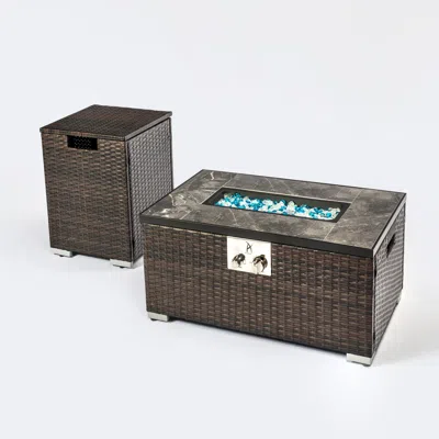 Streamdale Furniture Streamdale Outdoor Rectangle Fire Pit Table With Propane Tank Cover