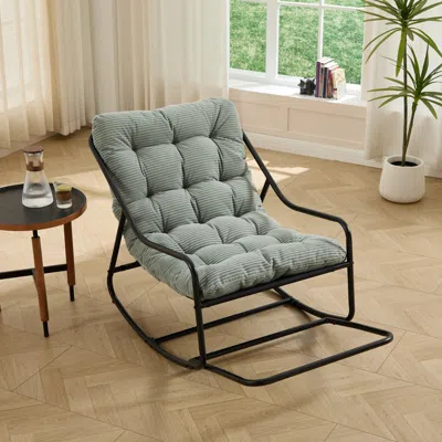 Streamdale Furniture Streamdale Outdoor Rocking Chair With Thick Cushion Black Frame (light Green)
