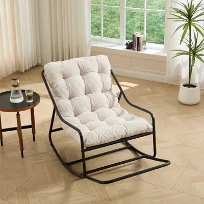 Streamdale Furniture Streamdale Outdoor Rocking Chair With Thick Cushion Black Frame/white Cushion