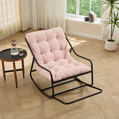 Streamdale Furniture Streamdale Outdoor Rocking Chair With Thick Pink Cushion For Living Room And Bedroom