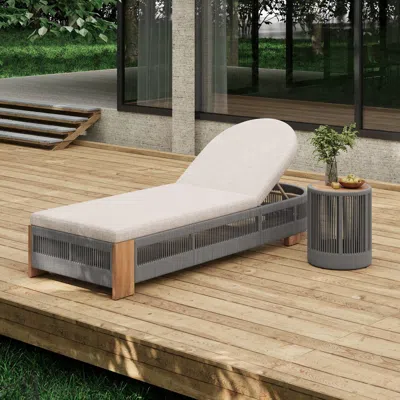 Streamdale Furniture Streamdale Outdoor Rope Chaise Lounge Set With Table & Beige Cushions (grey) In Gray