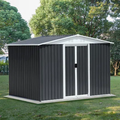 Streamdale Furniture Streamdale Outdoor Storage Garden Bike Shed 8x6 Feet Apex Roof Dark Grey With Aluminum Alloy Frame A