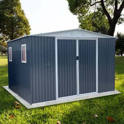 Streamdale Furniture Streamdale Outdoor Storage Garden Shed 12ftx10ft Apex Roof Grey With 4 Windows And Aluminum Alloy Fr