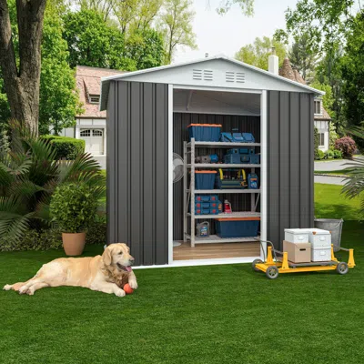 Streamdale Furniture Streamdale Outdoor Storage Sheds 6ftx4ft Apex Roof Grey With Base Frame