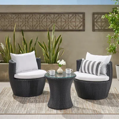 Streamdale Furniture Streamdale Outdoor Wicker Chat Set With Cushions & Glass Table