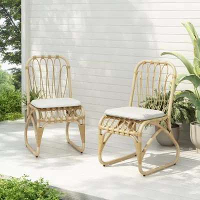 Streamdale Furniture Streamdale Outdoor Wicker Dining Chairs (set Of 2) With Washable Cushions, Natural