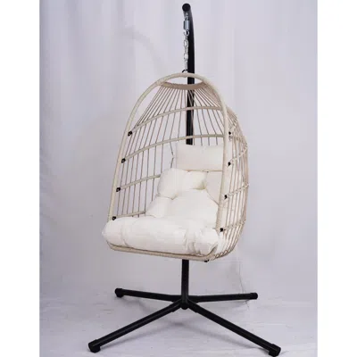 Streamdale Furniture Streamdale Outdoor Wicker Egg Chair With Stand - Off-white