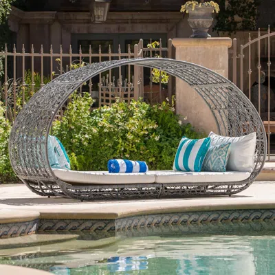 Streamdale Furniture Streamdale Outdoor Wicker Overhead Canopy Daybed Water Resistant Cushion
