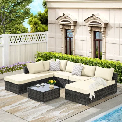 Streamdale Furniture Streamdale Outdoor Wicker Patio Sofa Set With Cushions & Table