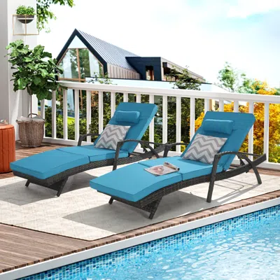 Streamdale Furniture Streamdale Outdoor Wicker Reclining Lounge Chair Set, Cushioned, 150° Recline