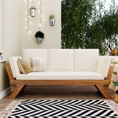 Streamdale Furniture Streamdale Outdoor Wooden Daybed Chaise Lounge With Cushions