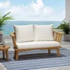 Streamdale Furniture Streamdale Outdoor Wooden Loveseat With Cushions - White/teak - 55.50" W X 27.00" D X 25.50" H