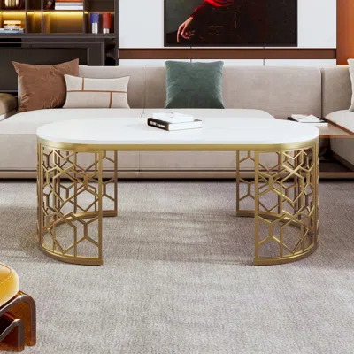 Streamdale Furniture Streamdale Oval Coffee Table With Cut-out Metal Frame