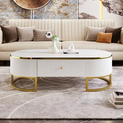 Streamdale Furniture Streamdale Oval Coffee Table With Metal Decor