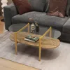Streamdale Furniture Streamdale Oval Glass Coffee Table, Mid-century Modern, Walnut Shelf, Gold Frame In Brown