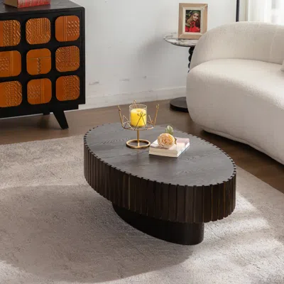 Streamdale Furniture Streamdale Oval Relief Coffee Table - Handcrafted Wooden Pedestal