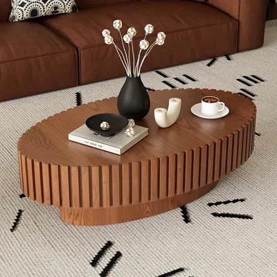 Streamdale Furniture Streamdale Oval Relief Coffee Table - Wooden Pedestal