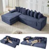 Streamdale Furniture Streamdale Oversize Cloud Couch L-shape Sleeper Sofa Bed, 8 Pillows, Corduroy, Blue In Blue