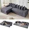 Streamdale Furniture Streamdale Oversize Cloud Couch L-shape Sleeper Sofa Bed, 8 Pillows, Corduroy, Dark Gray
