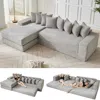 Streamdale Furniture Streamdale Oversize Cloud Couch L-shape Sofa Bed, 8 Pillows, Corduroy, Light Gray (left Facing)