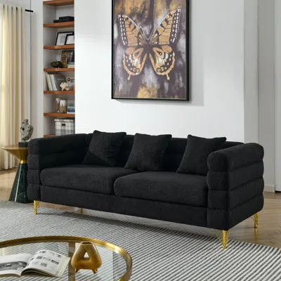 Streamdale Furniture Streamdale Oversized 3-seat Sectional With Pillows, Black Teddy