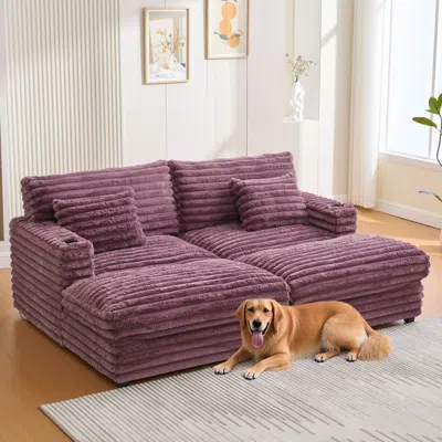 Streamdale Furniture Streamdale Oversized Chaise Lounge Sofa Bed With Usb & Cup Holders, Black In Pink