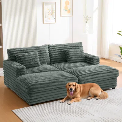 Streamdale Furniture Streamdale Oversized Chaise Lounge Sofa Bed With Usb & Cup Holders, Black In Green