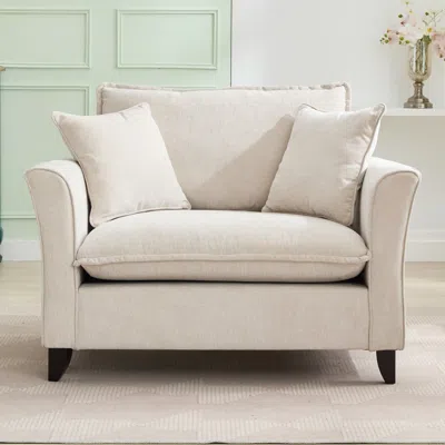 Streamdale Furniture Streamdale Oversized Chenille Armchair With Pillow - Cream In Neutral